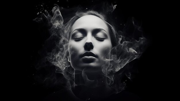 Photo smoke shapes woman face background