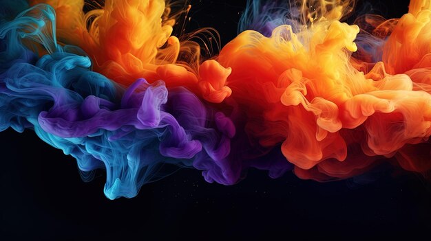 Smoke Splash of Colorful Paint on the Dark Background