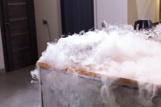 Smoke vapor dry ice in the kitchen