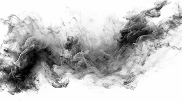 Smoke on a white background, black smoke on a white background