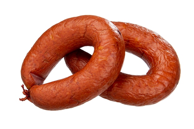 Smoked beef sausage isolated on a white background