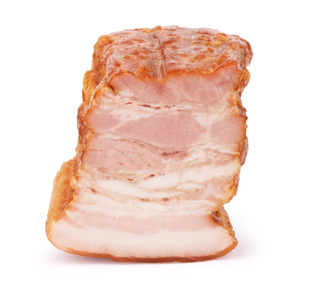 Smoked boneless piece of ham isolated on white background