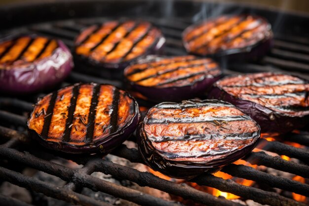 A smoked eggplant in a barbecue grill