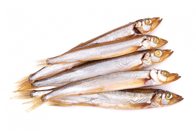 Smoked fish isolated on white background