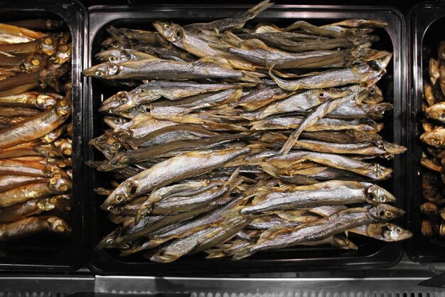 Smoked fish in supermarket