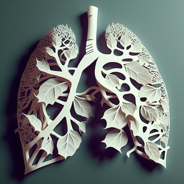 燻製鉄、金属、金、および木の 3 D 人間の肺イラスト グラフィック デザイン コンセプト分離