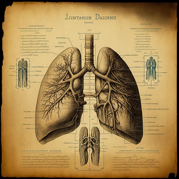 Smoked Iron, Metal, Gold, and Wood 3D Human Lung Illustration Graphic Design Concept isolated