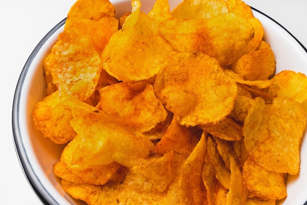 Smoked paprika potato chips in a bowl