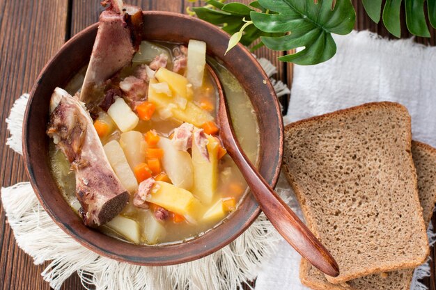 Smoked pea soup with black bread Smoked ribs