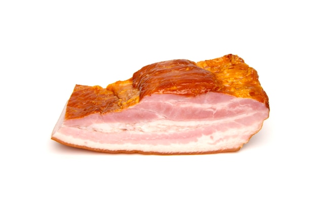 Smoked pork bacon on a white background
