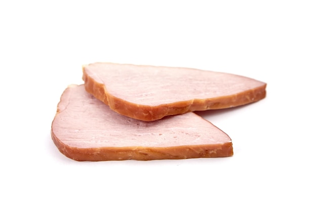 Smoked pork meat slices isolated on white background