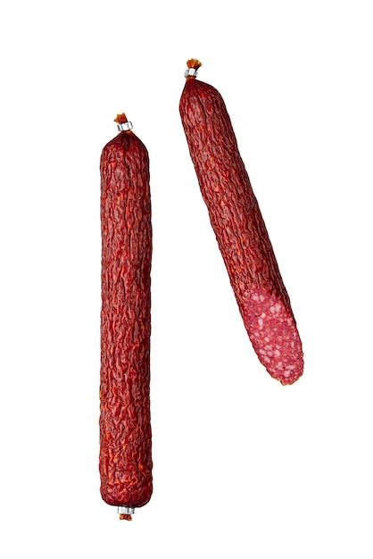 Smoked salami sausage isolated on white background