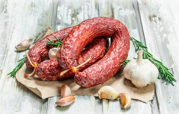 Smoked salami with garlic and herbs