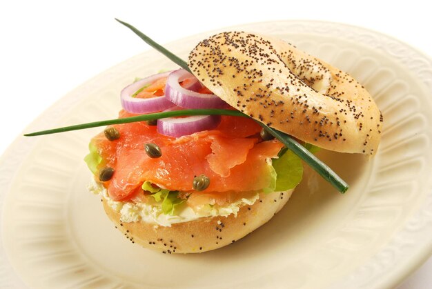 Smoked salmon bagel sandwich