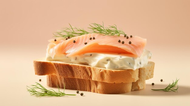 Photo smoked salmon and cream cheese on bread