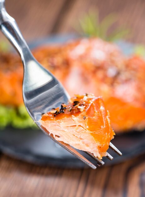 Smoked Salmon on a fork