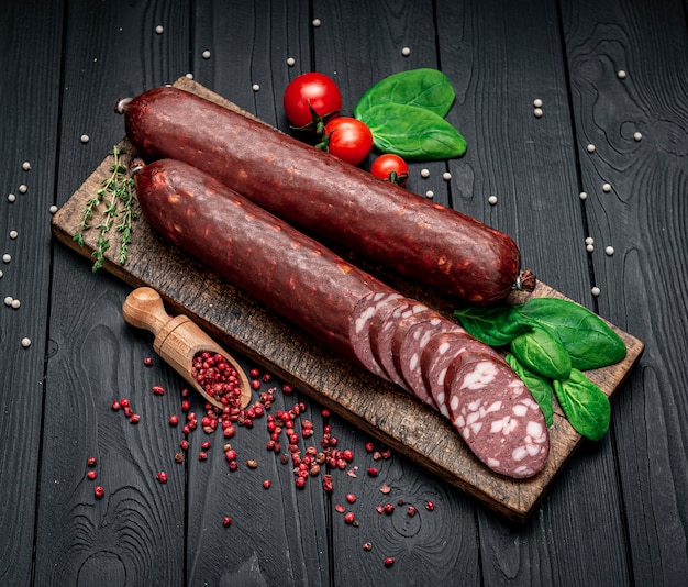 Smoked sausage from different types of meat