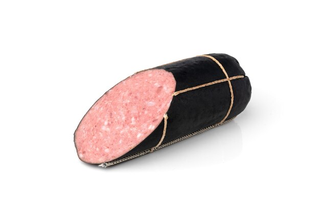 Smoked sausage salami isolated on white background.