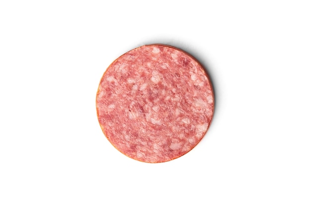 Smoked sausage slice isolated on a white background