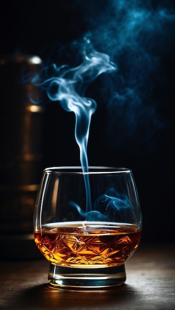 smoked whisky cocktail on black background