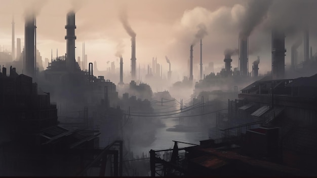 Smokefilled Dystopia A Bleak Industrial Landscape