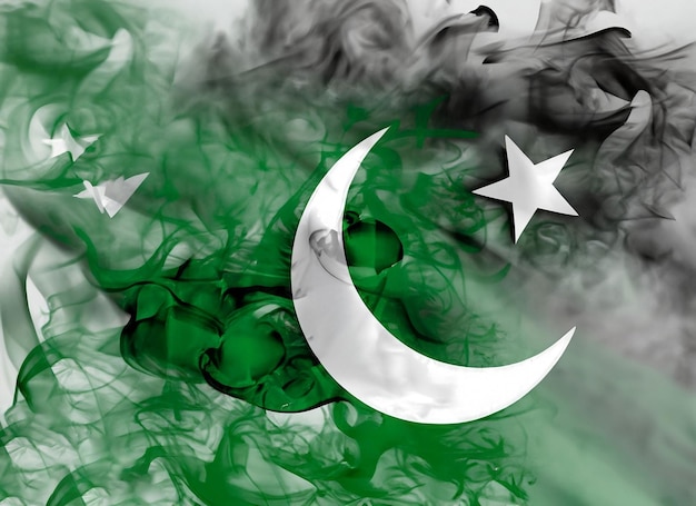 写真 パキスタンの旗の背景に煙と爆発の抽象アート