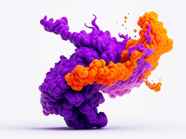 Photo smokey cloud orange purple color dropping in white background and blending together generative ai