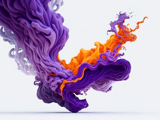 Photo smokey cloud orange purple color dropping in white background and blending together generative ai