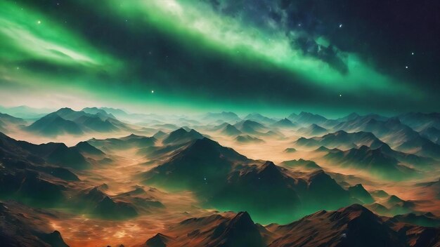 Smokey space sky green background