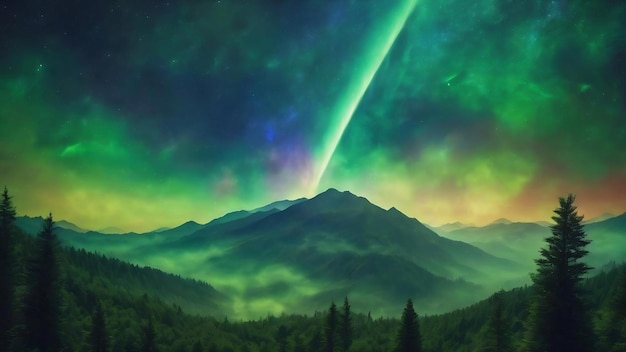 Smokey space sky green background