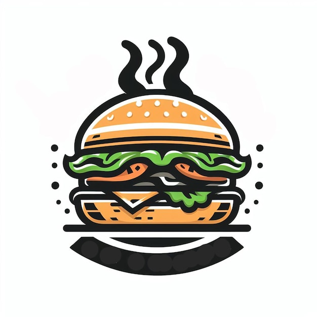 Photo smokey tasty burger logo in white background