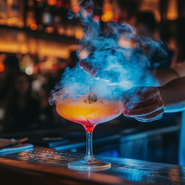 Smoking cocktail in the bar