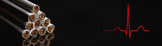 Smoking danger concept. Heart rhythm EKG, ECG.