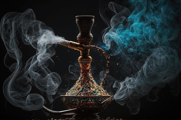 Smoking from hookah on black background