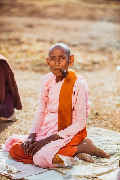 Smoking lady monk Burma Myanmar