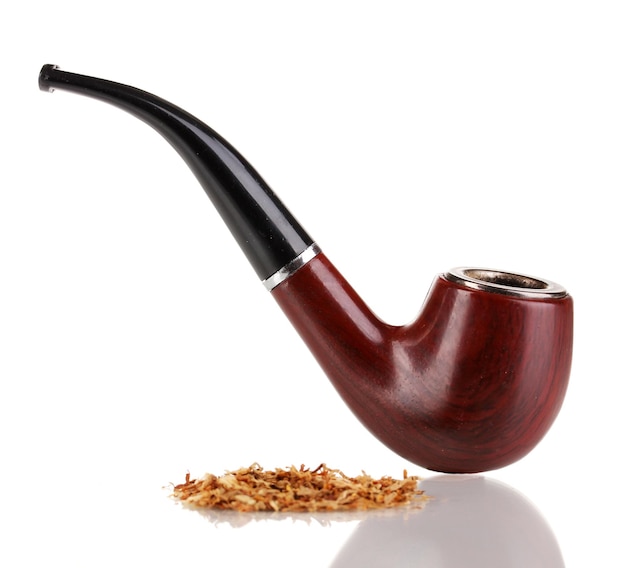 Smoking pipe and tobacco isolated on white