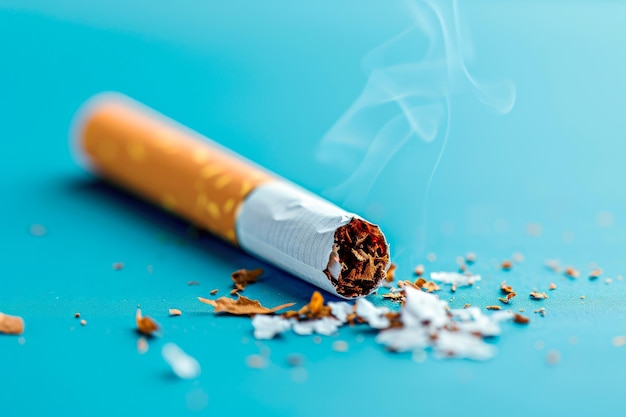 Smoking Remains Flattened Cigarette on Light Azure