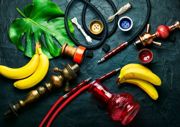 Smoking shisha with banana tobacco