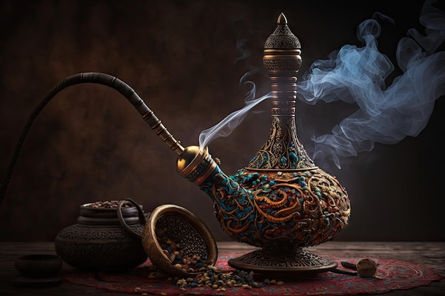 Smoking tobacco in oriental hookah pipe with burning coals
