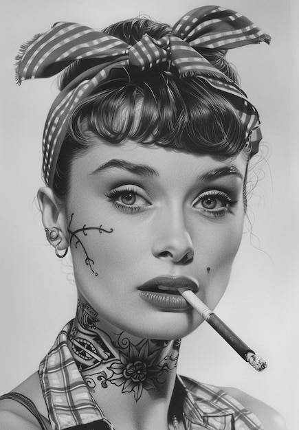 煙草 を 吸っ て いる 女性 の 芸術 的 な 描写