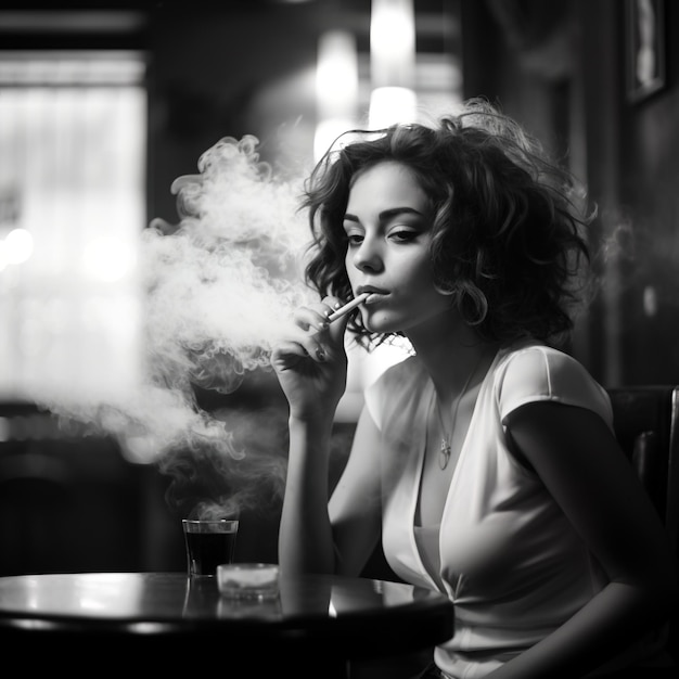 Foto donna che fuma in un bar