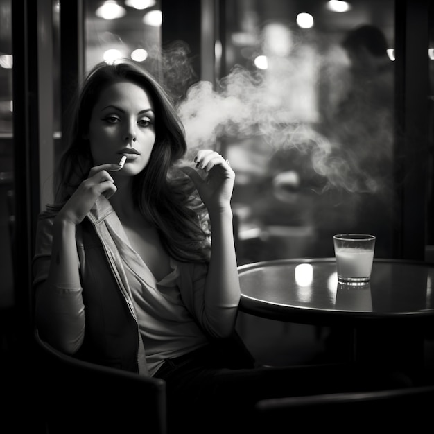 Smoking woman in a bar