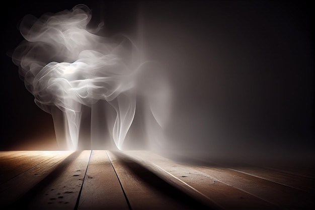 smoky background with wooden table