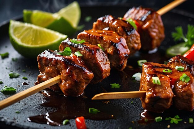 Smoky barbecue seitan kebabs with a tangy sauce