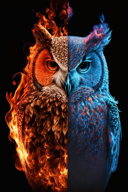 Smoky and fiery owl , generative ai