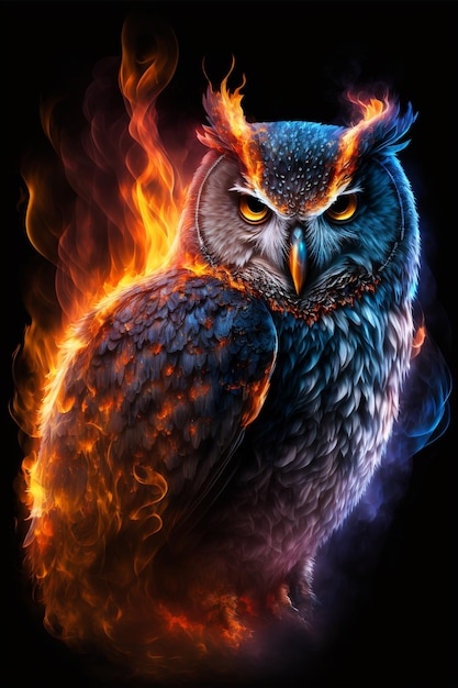 Smoky and fiery owl , generative ai