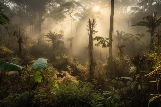 Premium Photo  Smoky jungle at dawn with mist rising from the ground