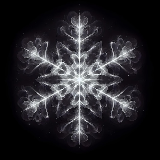 Photo a smoky luminescent white creates the basic outline of snowflake black background