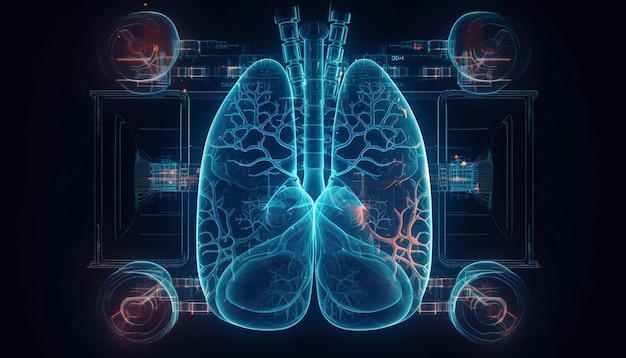 Foto i polmoni fumosi di un fumatore su uno sfondo scuro isolano il concetto medico illustrazione 3d ai generativa