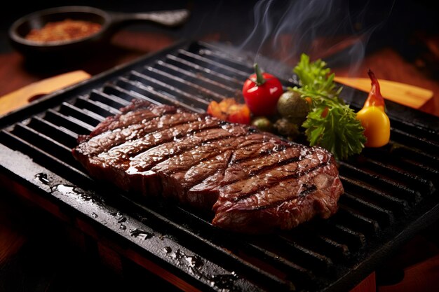 Smoky Sizzling steak grill with herbs Generate ai